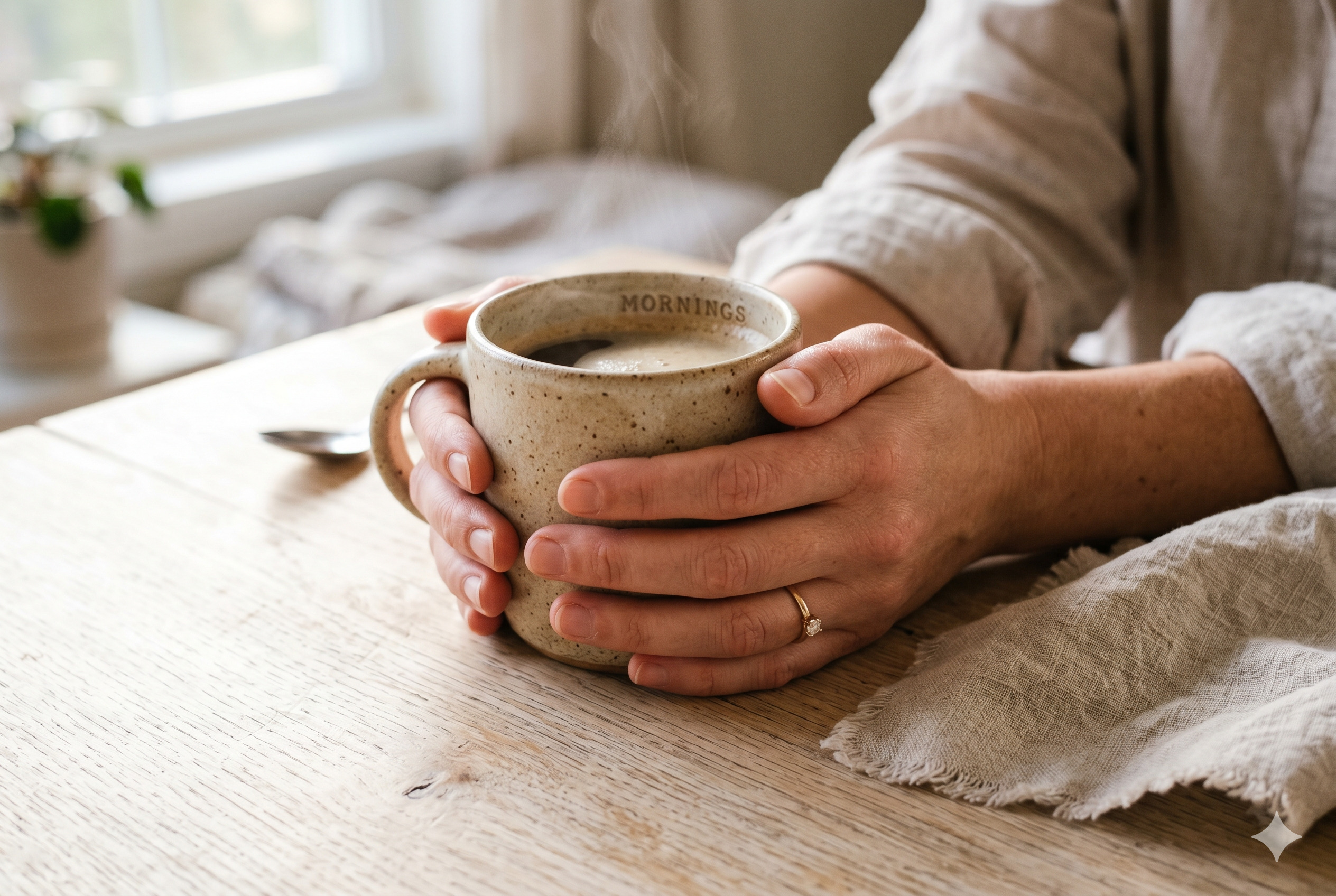 Ladies hands holding a coffee mug